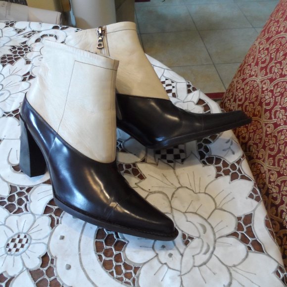 Prada Chocolate Brown/Beige Leather Ankle Boot with Western Flair Style Size 37 - Picture 2 of 16